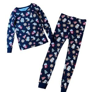 Old Navy Pajama Set Kids Navy Disney‎ Mickey Holiday Gingerbread SIZE 6T